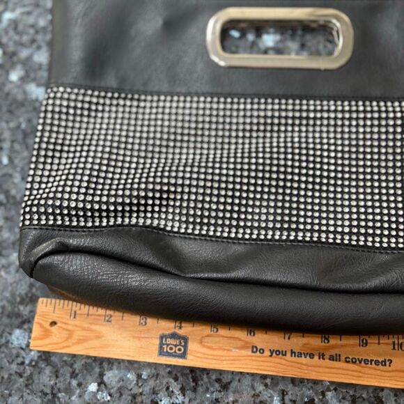 Black Rhinestone Handle Clutch Purse – Evening Handbag with Silver Details - Picture 7 of 8